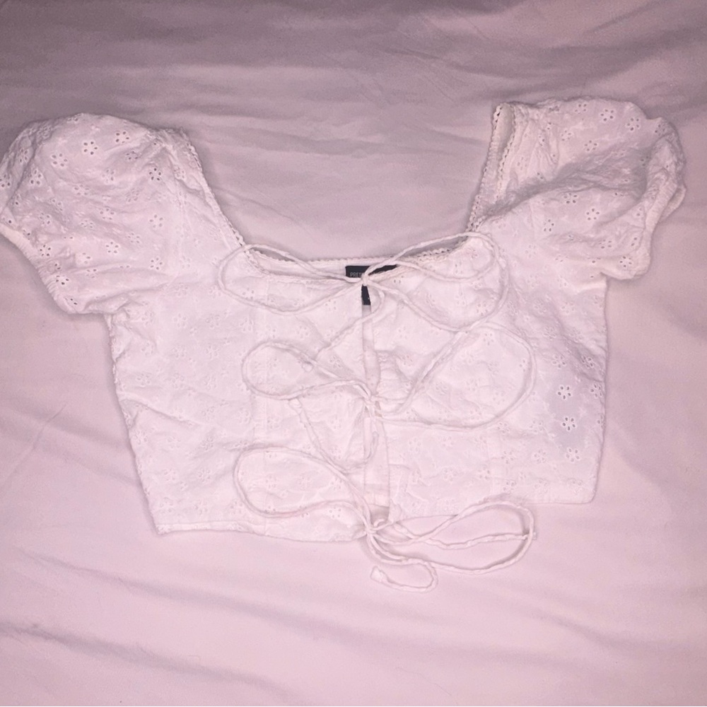 PrettyLittleThing 100% Cotton White Eyelet Crop Blouse